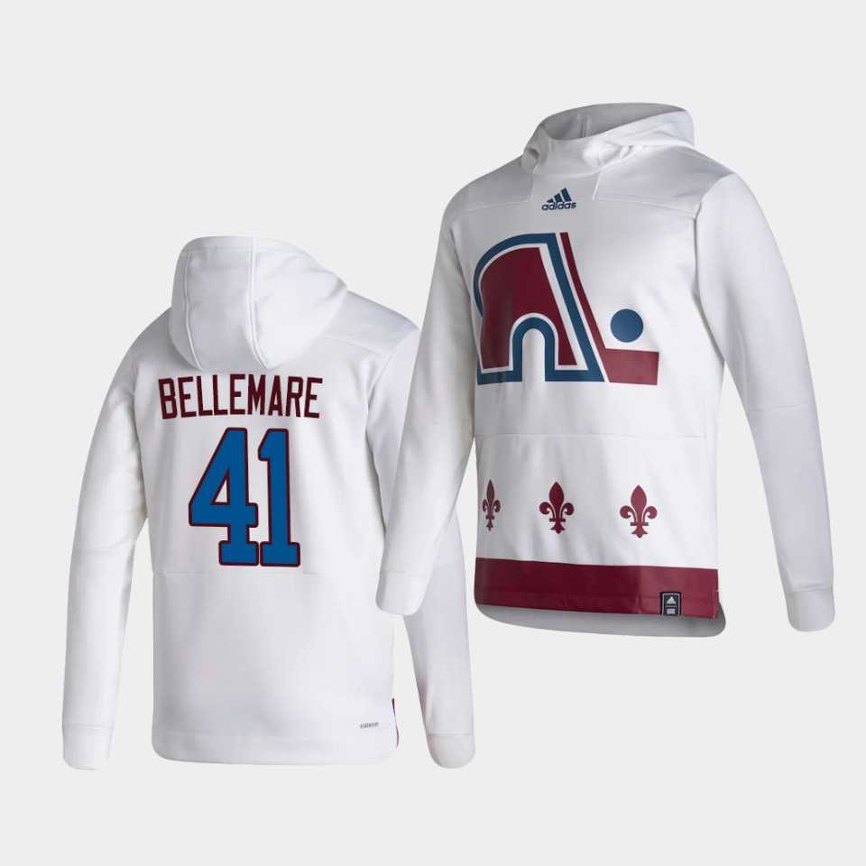 Men Colorado Avalanche 41 Bellemare White NHL 2021 Adidas Pullover Hoodie Jersey